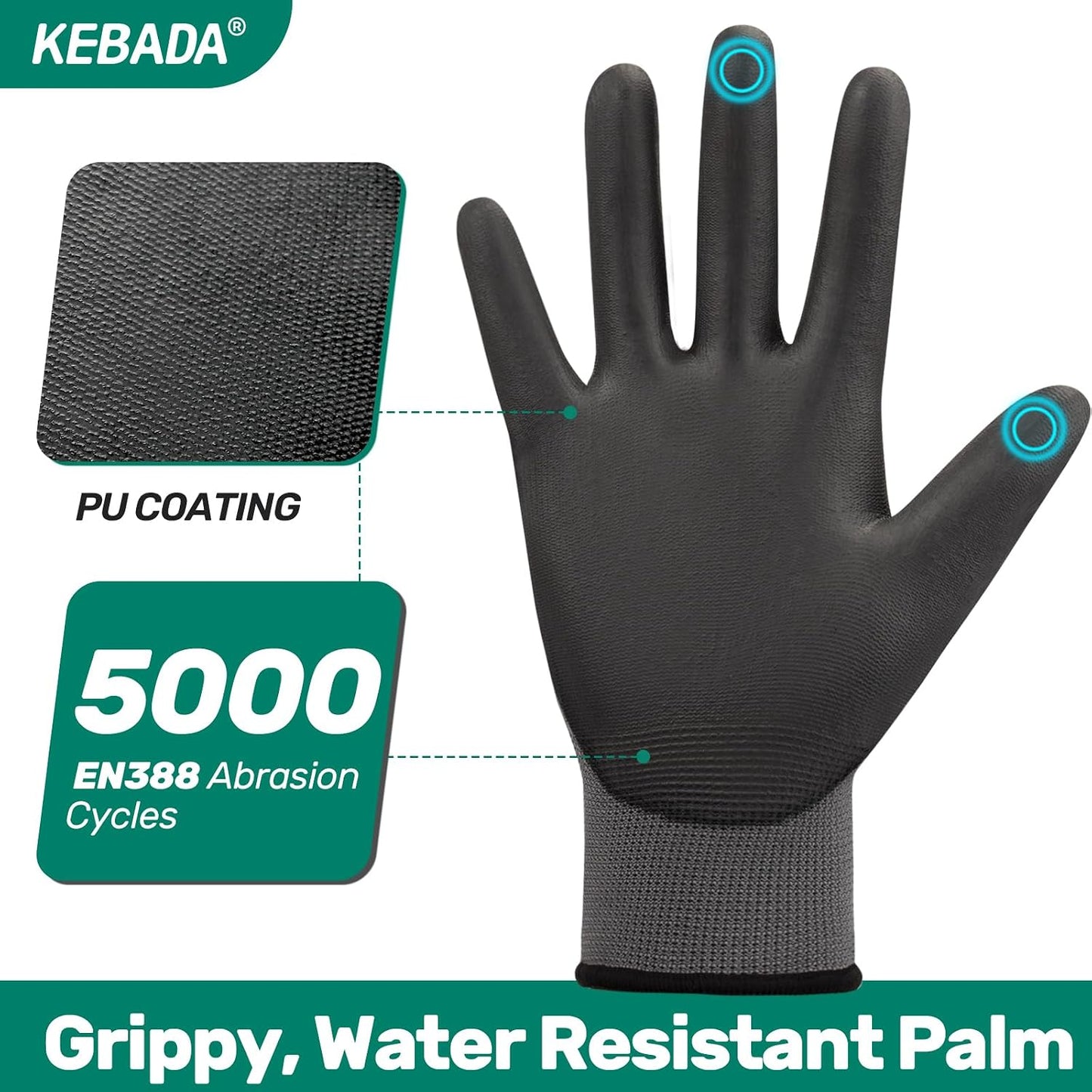 W1 Safety Work Gloves for Men & Women, Touchscreen, PU Coated | 12 Pairs, Gray, Breathable Seamless Knit, Lightweight, Secure Grip. Ideal for Warehouse, Construction, Gardening & Mechanics