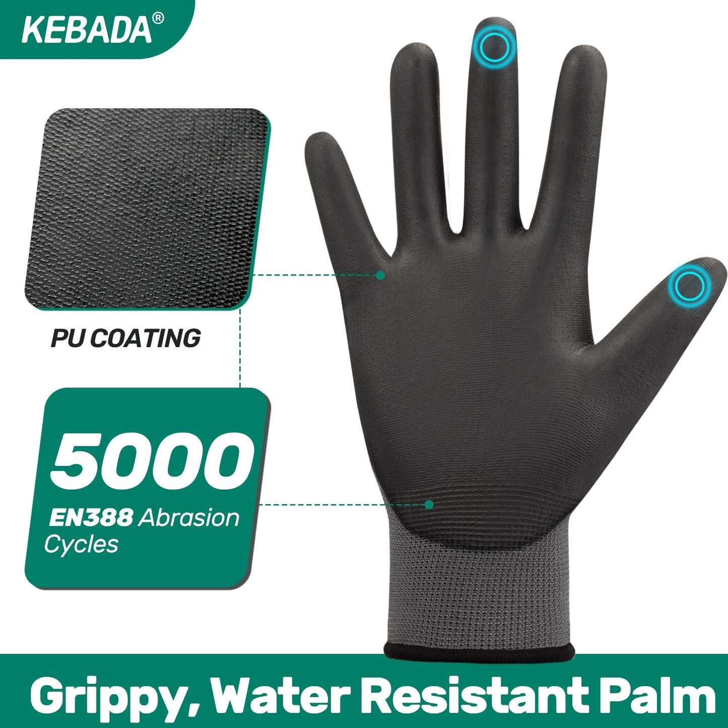 W1 Safety Work Gloves for Men & Women, Touchscreen, PU Coated | 12 Pairs, Gray, Breathable Seamless Knit, Lightweight, Secure Grip. Ideal for Warehouse, Construction, Gardening & Mechanics