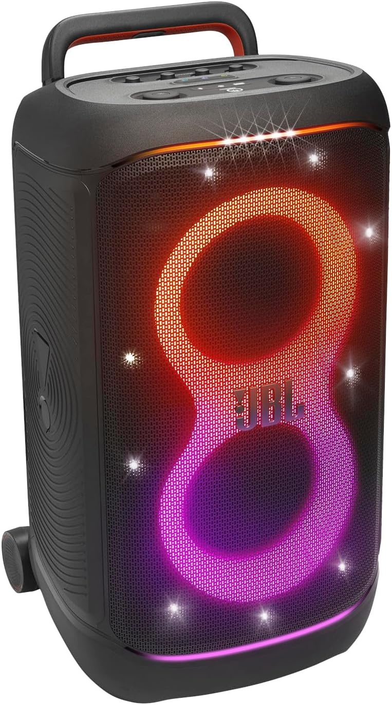 JBL PartyBox 520 Portable Party Speaker with AI Sound Boost - Black | Up To 15 Hours Playtime, Replaceable Battery, Auracast Stereo Linking, Telescopic Handle And Wheels, Mic And Guitar Inputs