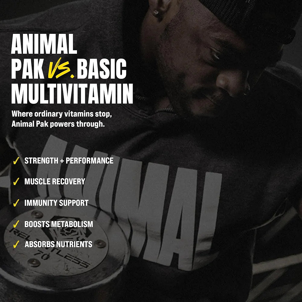 Animal Pak Daily Multivitamin for Men & Women | All-in-One Nutrition Supplement | Vitamins C, B, D, Zinc, Amino Acids, Digestive Enzymes | Supports Performance Immunity, Energy & Focus | 44 Day Supply