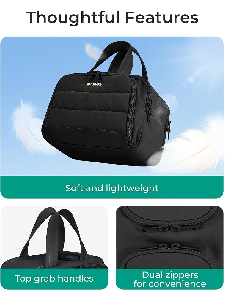 BAGSMART Large Puffy Travel Toiletry and Cosmetic Organizer Bag with Handle, Black
