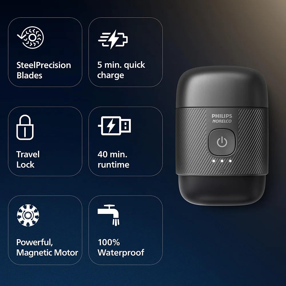 Philips Norelco Shaver 500 Series S591/94: Compact Wet & Dry Electric Shaver with 3D Floating Heads and SteelPrecision Blades