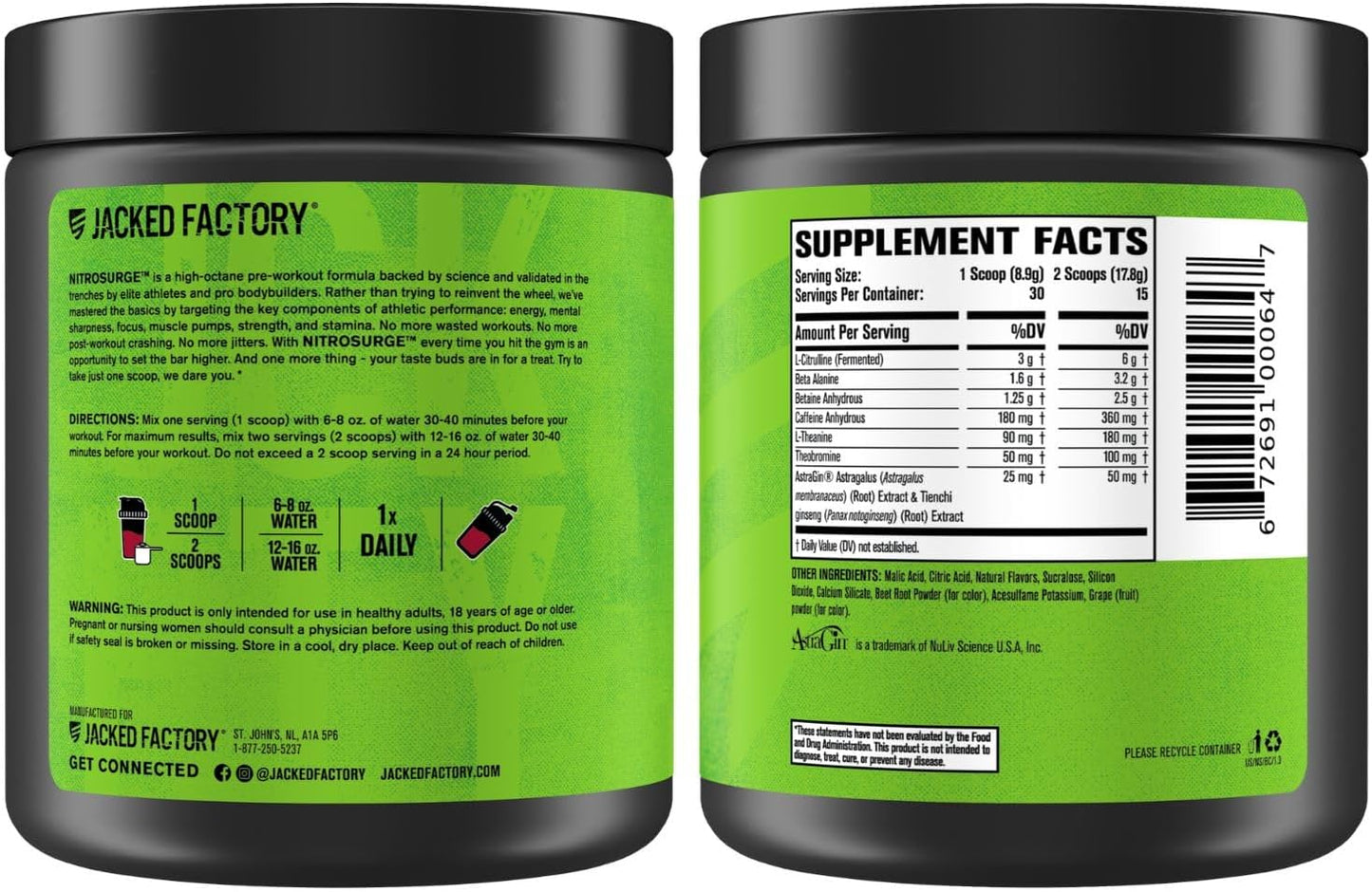 Jacked Factory NITROSURGE Pre Workout Supplement - Endless Energy, Instant Strength Gains, Clear Focus, Intense Pumps - NO Booster & Preworkout Powder with Beta Alanine - 30 Servings, Cherry Limeade