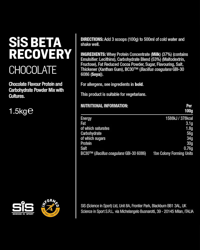 Science in Sport BETA Recovery - Dual-Source Carbohydrate Blend for High-Intensity Exercise - 30g Whey Protein Powder - Muscle Refuel - Sports Nutrition - Chocolate Flavor - 52 Oz