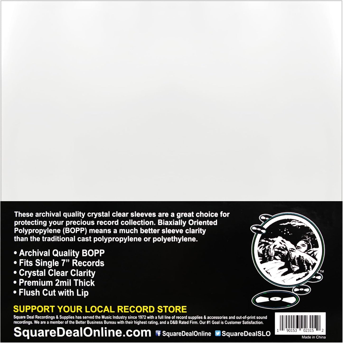 (100) 7" 45rpm Record Outer Sleeves - Super Clear Premium 2 Mil Thick - Perfect Fit, Archival Quality #07SB02