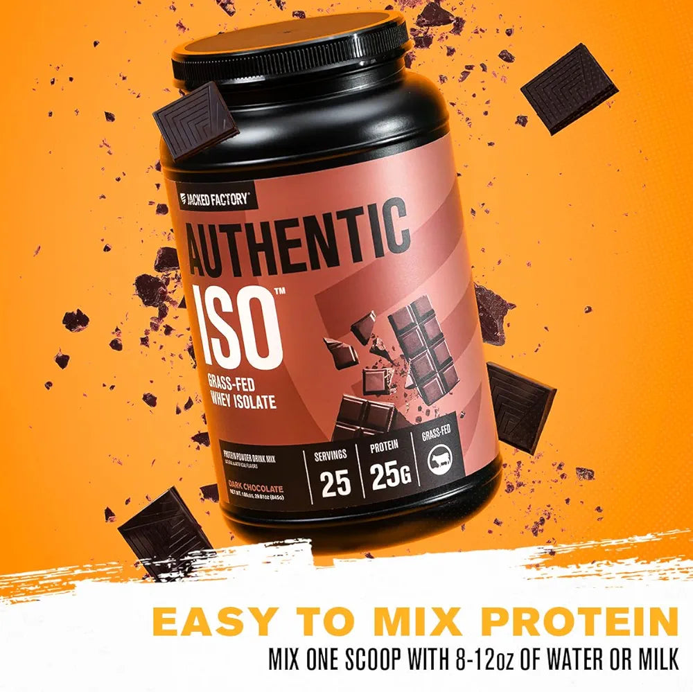 Jacked Factory Authentic ISO Whey Protein Isolate Powder - Low Carb, Non-GMO Muscle Building Protein w/No Fillers, Post Workout Recovery, Dark Chocolate - 25 Servings