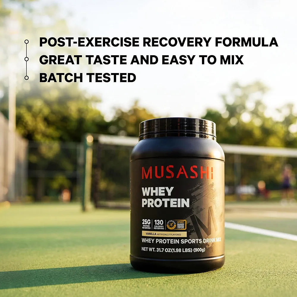 Musashi Whey Protein Powder, Vanilla, 900g , WPC & WPI Blend, 25g Protein, 130 Calories per Serving