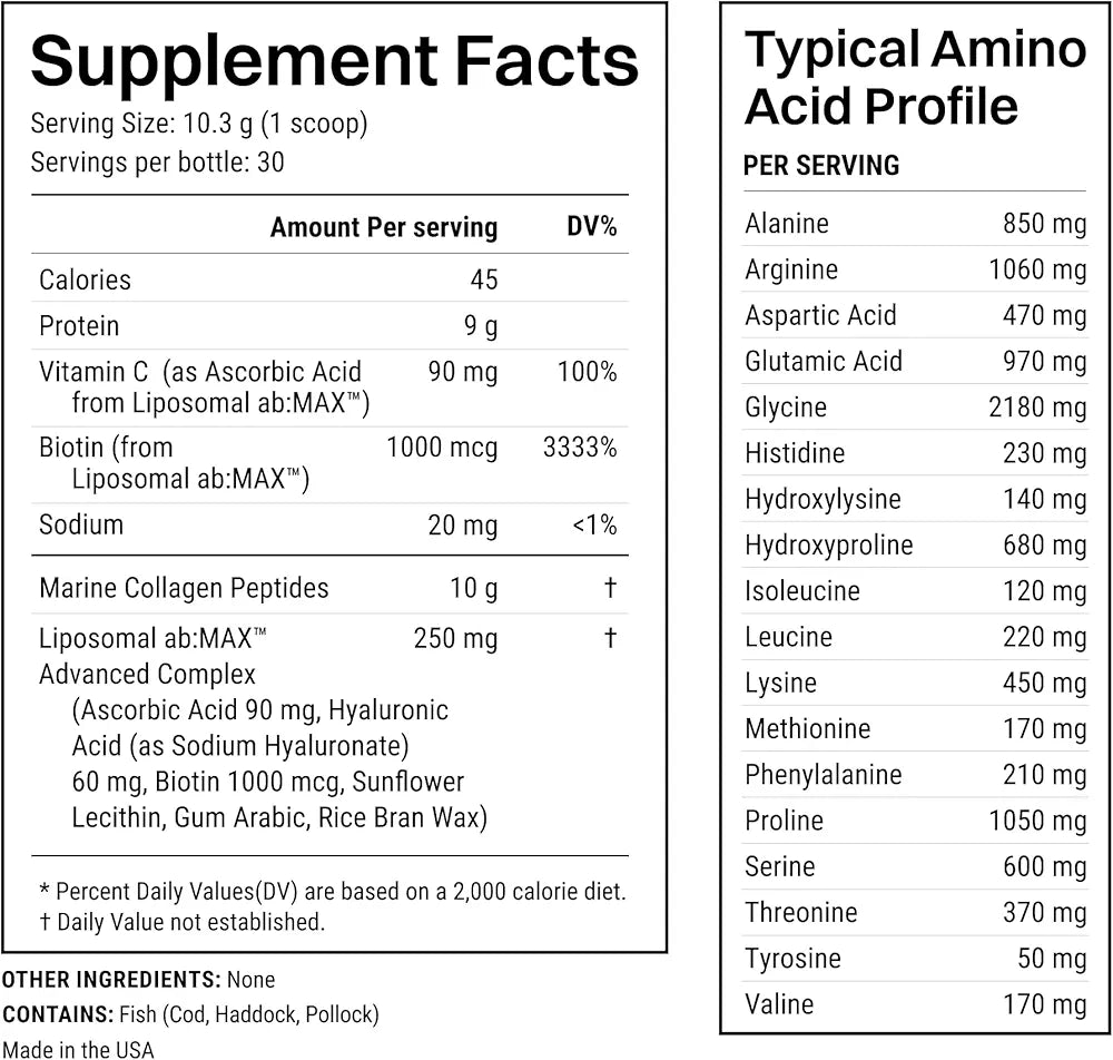 Haroutine Advanced Marine Collagen Peptides Powder + Liposomal Vitamin C, Hyaluronic Acid & Biotin, Type I Collagen Supplement for Skin, Hair, Nails, Joint & Gut Health, Unflavored-Packaging May Vary