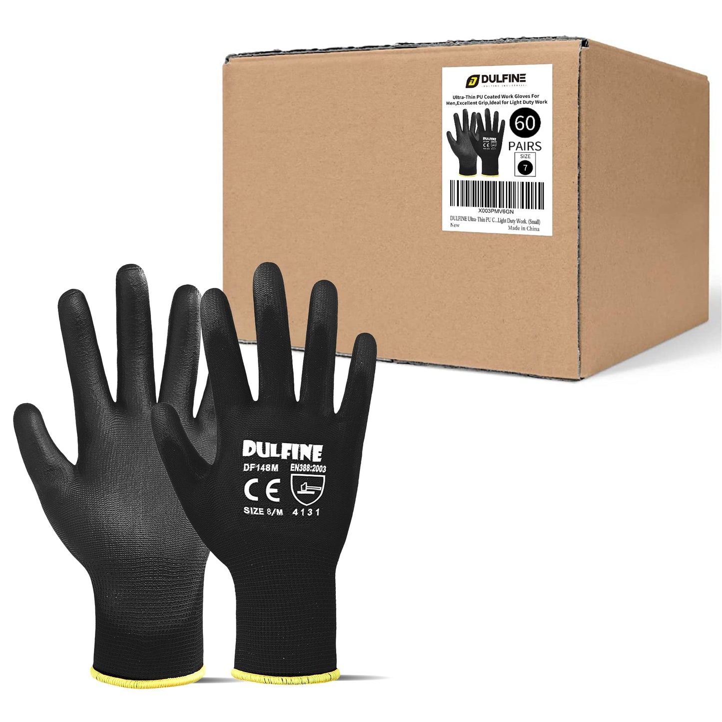 DULFINE Safety Work Gloves for Men & Women, PU Coated Seamless Knit Grip