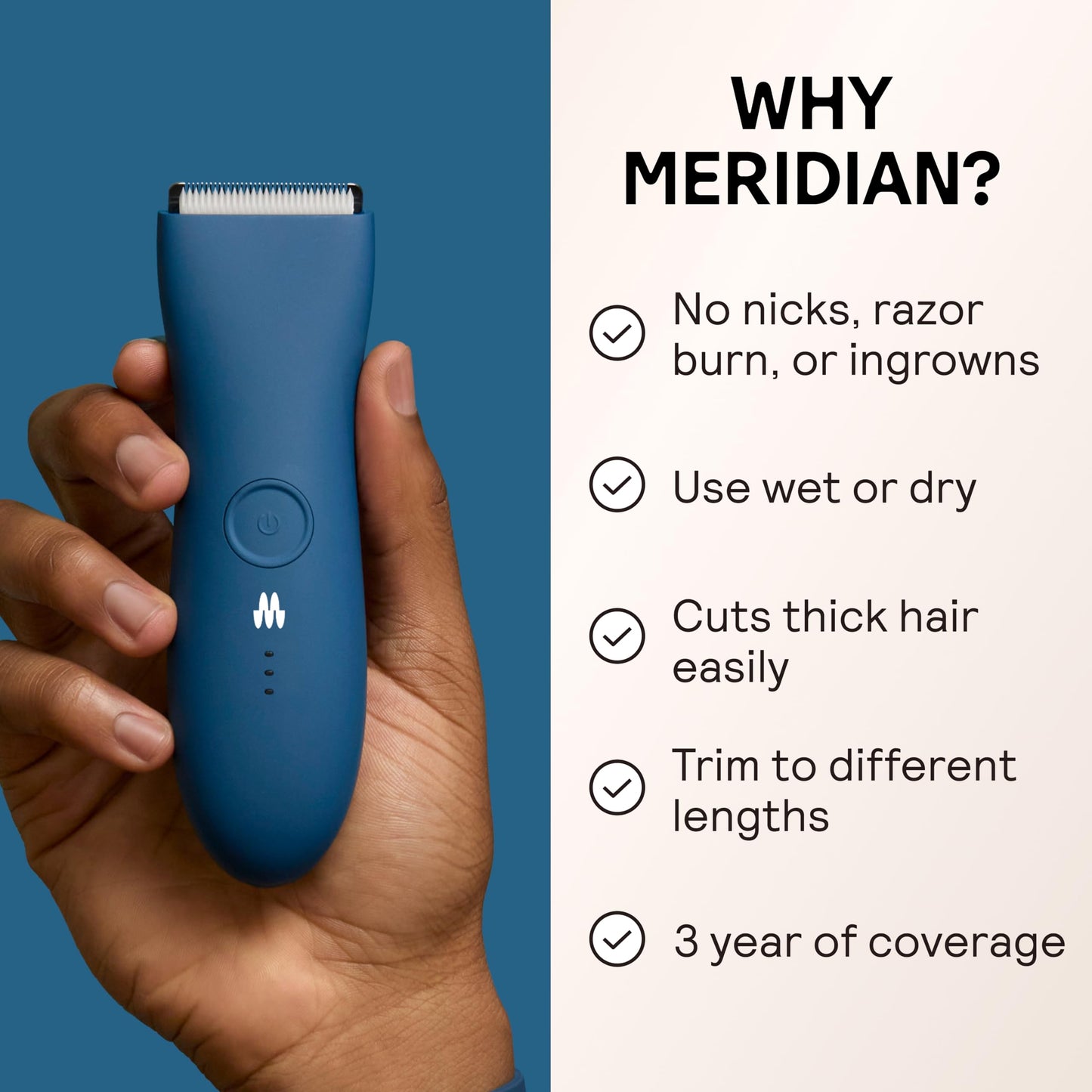 MERIDIAN The Trimmer Original | Body Hair Trimmer for Men & Women | Sage | Rechargeable and Waterproof Shaver for Pubic Area, Chest, Back, Underarms and Bikini Line, with 2 Guide Combs Included