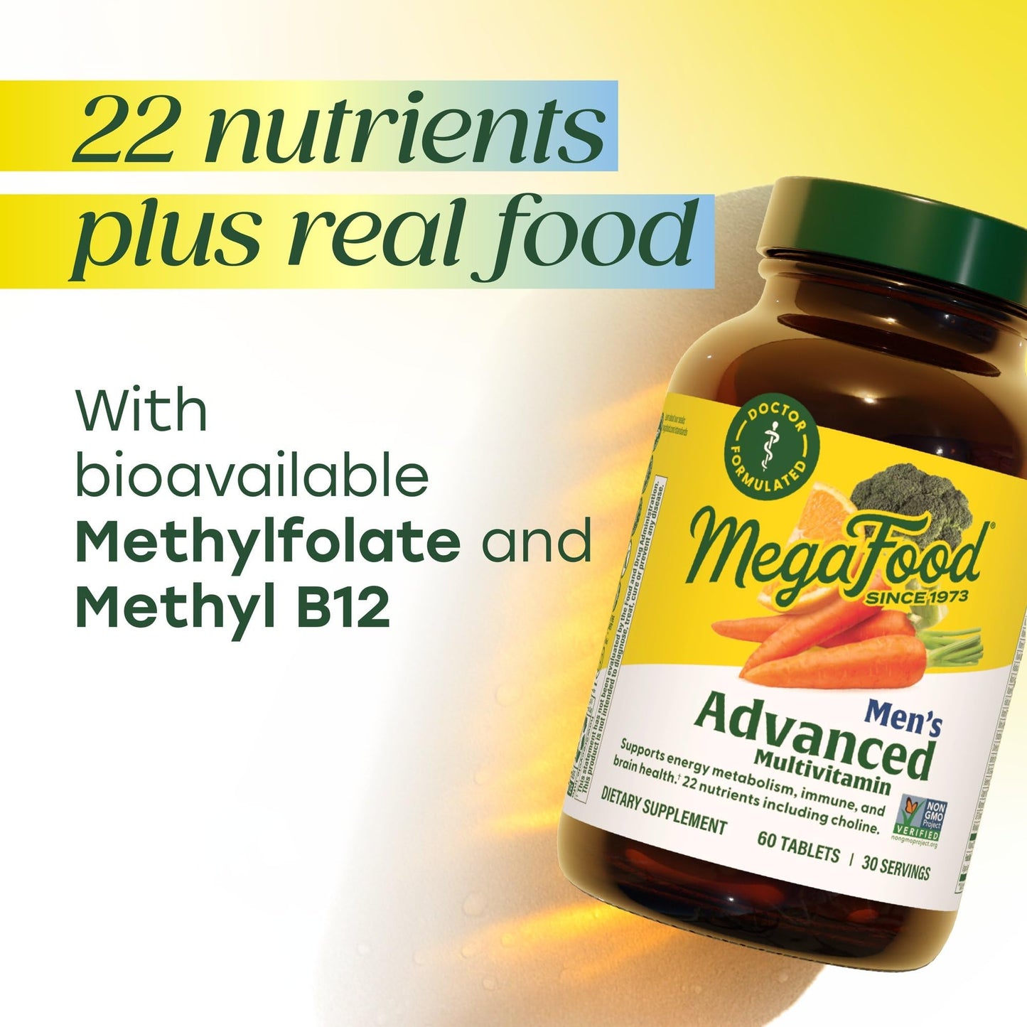 MegaFood Men's Advanced Multivitamin for Men - Doctor -Formulated - Choline, Vitamin B12, Vitamin D, Vitamin C & Zinc - Brain Health & Immune Support - Non-GMO - Vegetarian - 120 Tabs (60 Servings)