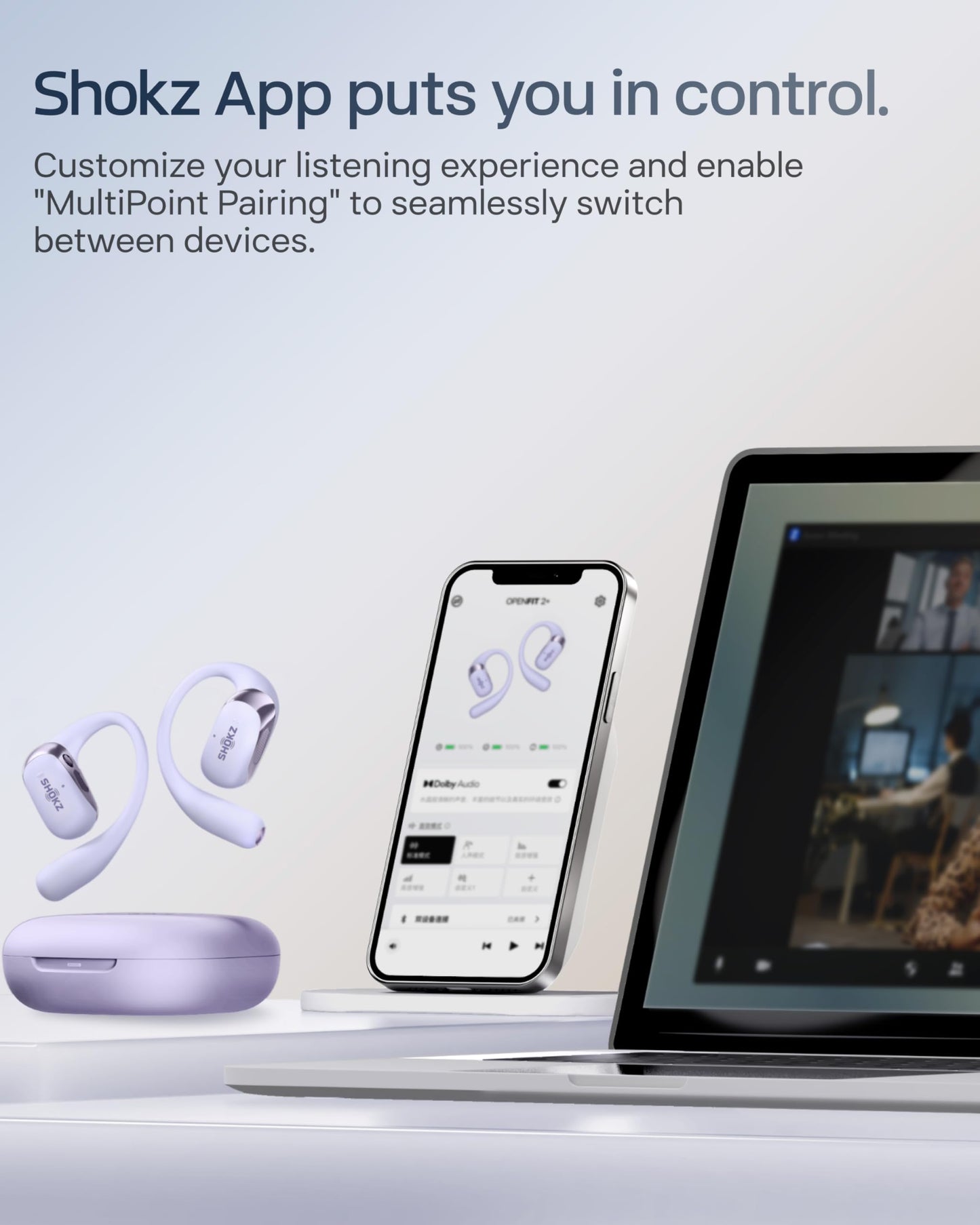 SHOKZ OpenFit 2+ Open-Ear Earbuds, Black, Dolby Audio,Wireless Charging | Soft Ear Hooks； IP55 Water-Resistant; USB-C Fast Charging；48H Playtime; Gym/outdoor/home use