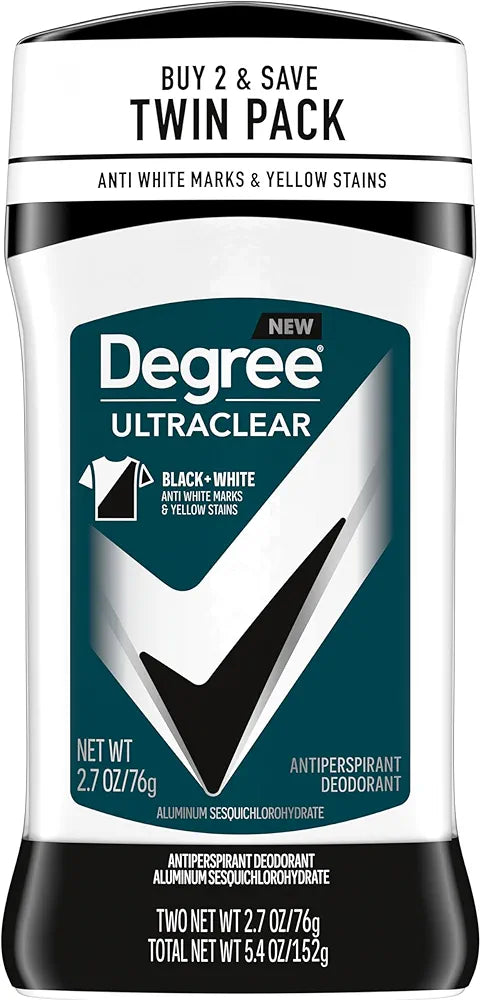 Degree Men UltraClear Antiperspirant Deodorant Black+White 2 Count 72-Hour Sweat & Odor Protection Antiperspirant For Men With MotionSense Technology 2.7 oz
