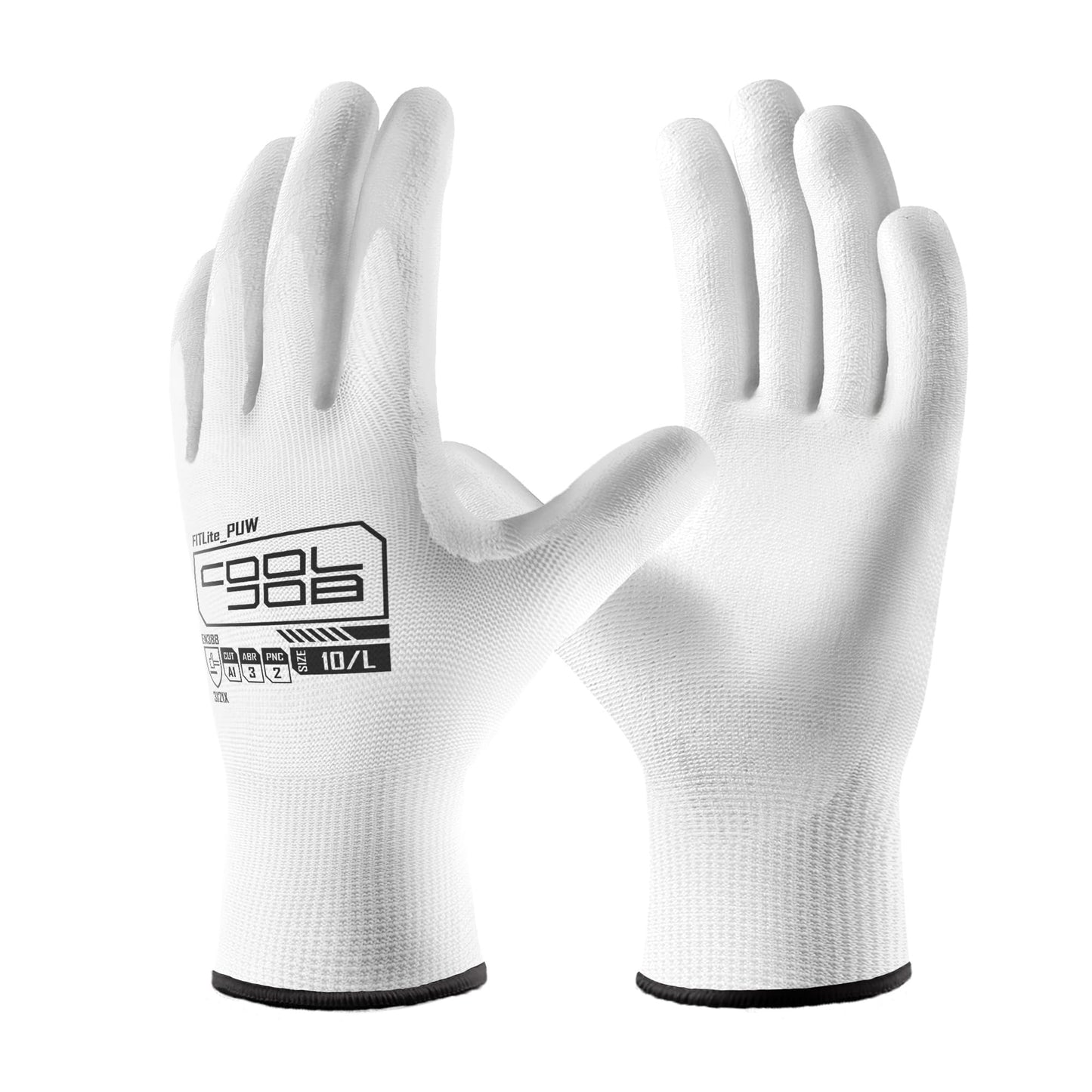 COOLJOB 12/60 Pairs Safety Work Gloves Pack Bulk with Grip PU Coating | Breathable Lightweight Gloves with Polyurethane Dipped for Men Women, 13 Gauge Seamless Knit Thin Gloves, Blue Large