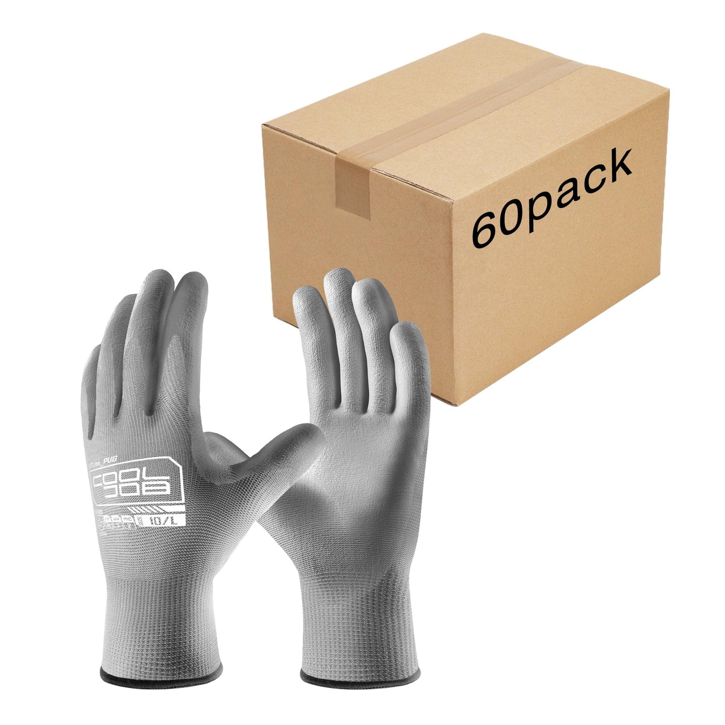 COOLJOB 12/60 Pairs Safety Work Gloves Pack Bulk with Grip PU Coating | Breathable Lightweight Gloves with Polyurethane Dipped for Men Women, 13 Gauge Seamless Knit Thin Gloves, Blue Large