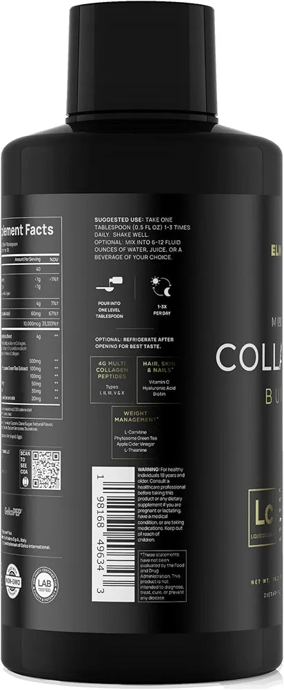Premium Liquid Collagen for Women Weight Loss & Beauty w. Hyaluronic Acid, Biotin, L-Carnitine, Apple C Vinegar - Ultra Pure Multi Collagen Protein Shots Drink + Hair & Skin Liquid Vitamins - Colageno