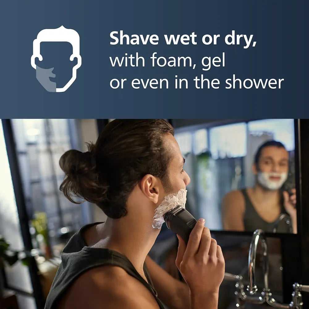 Philips Norelco Shaver 2400 Series Wet & Dry Electric Shaver with Pop-up Trimmer and Protective Cap, Deep Black (Model X3001/90)