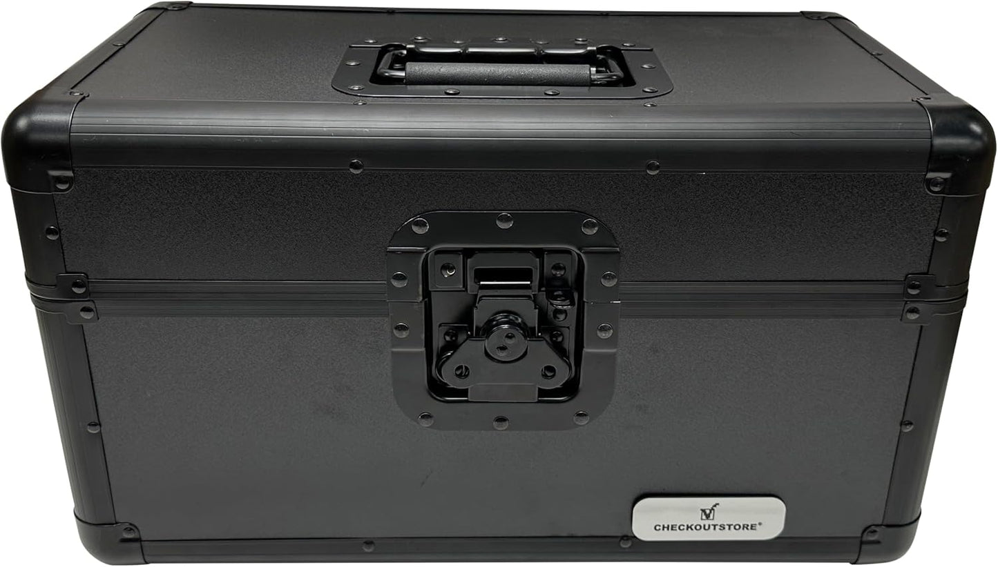 CheckOutStore Black Aluminum 7" 45 RPM Record Storage Box (Holds Up to 200 Records)