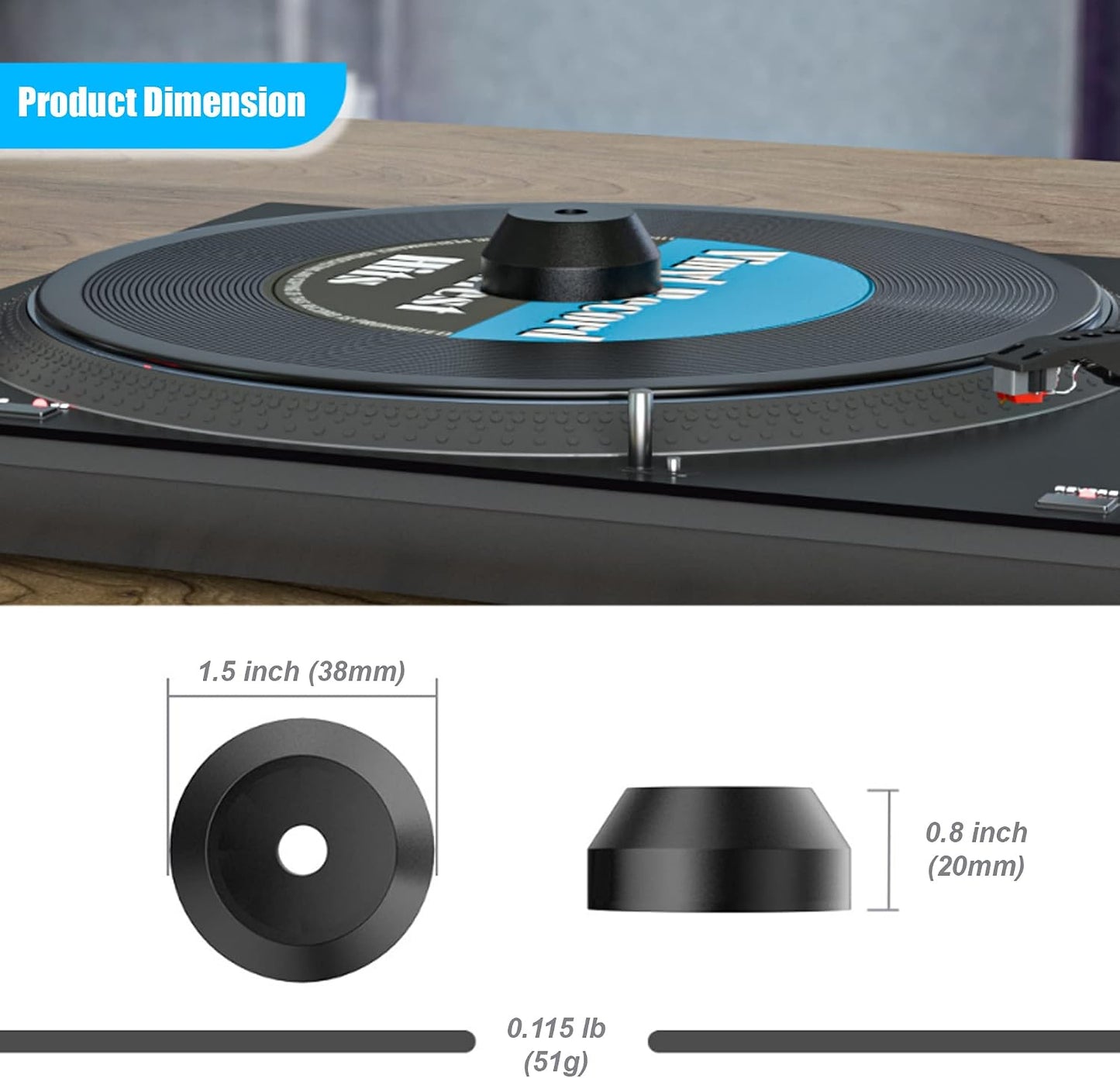 45 RPM Record Adapter Durable Solid Aluminum Dome Center Adapter for 7 Inch Vinyl Record (51G, Black)