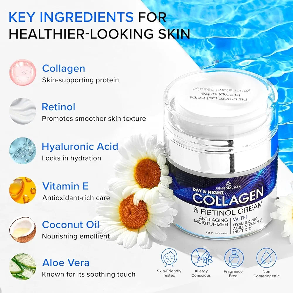 Advanced Collagen & Retinol Anti-Aging Face Cream - Hydrating Firming Moisturizer for All Skin Types