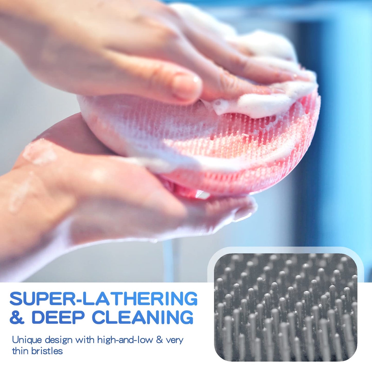 Manmihealth Silicone Back Scrubber(Thick Bristles) & Soft Bath Glove Set, Super-Exfoliating Body Scrubber & Super-Lathering Shower Brush Combination, with a Free Hook.(Black)