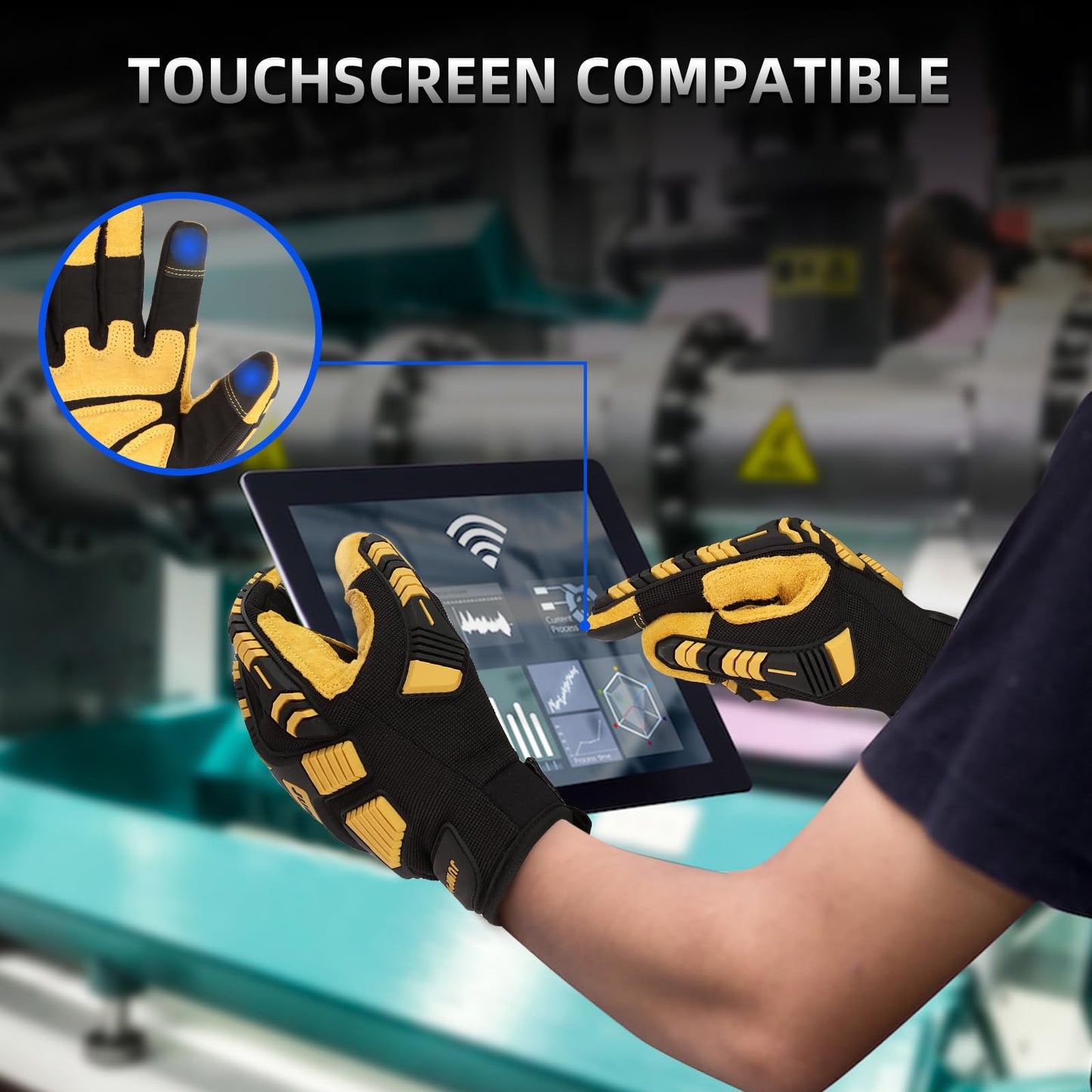 Safety Work Gloves, Men's Utility Mechanic Working Gloves for All Purpose, Touchscreen Compatible, Flexible Breathable Fit, Knuckles & Palm (M)