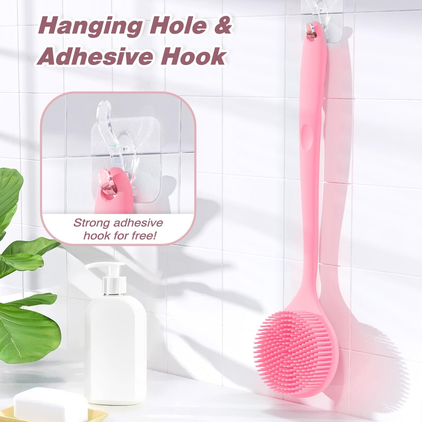 Manmihealth Silicone Back Scrubber(Thick Bristles) & Soft Bath Glove Set, Super-Exfoliating Body Scrubber & Super-Lathering Shower Brush Combination, with a Free Hook.(Black)