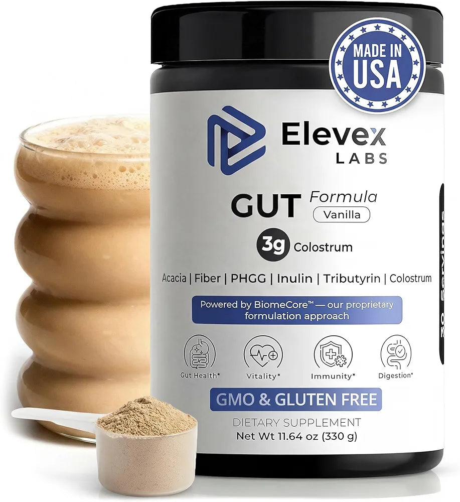 Gut Health Supplement Powder – Digestive Health Formula with Colostrum, Tributyrin & PHGG Prebiotics for Gut Health, Gut Lining, Gut-Brain & Bloating Relief for Women & Men – 30 Servings