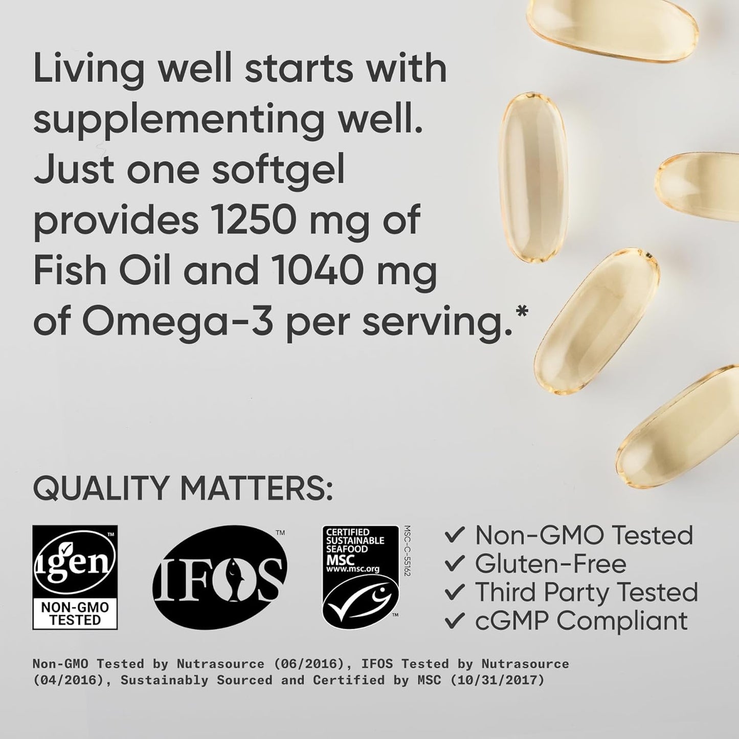 Sports Research® Omega-3 Fish Oil 1250mg from Wild Alaska Pollock, 30 Count | Always Fresh Never Fishy | 690mg EPA 260mg DHA per Softgel · Heart & Brain Health* · MSC Certified Sustainable - 30 Servings