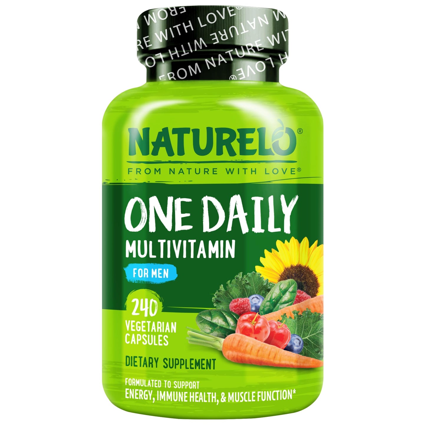 NATURELO Mens Multivitamins - One Daily Multivitamin for Men with Vitamins, Minerals & Organic Whole Foods, Boost Energy & Health, Non-GMO, 120 Vegetarian Capsules