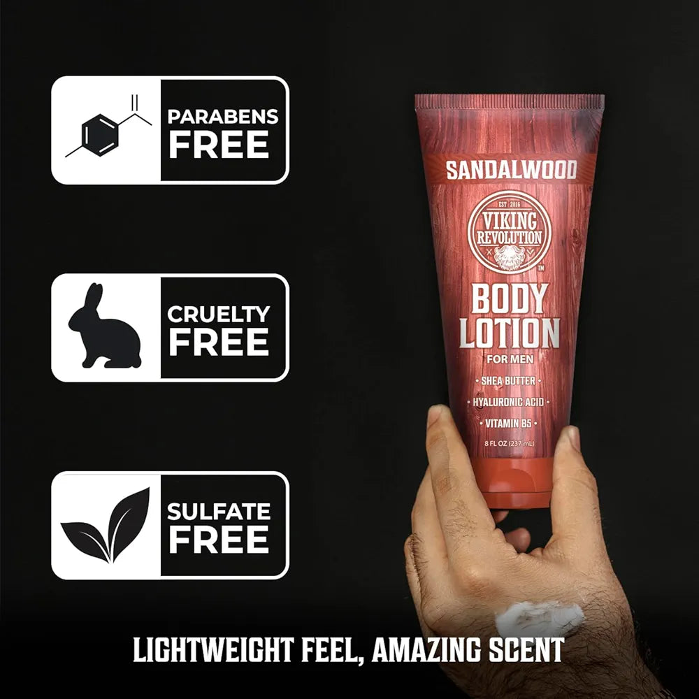 Viking Revolution Sandalwood Men's Body Lotion - Deep Hydration for Dry Skin with Shea Butter, Hyaluronic Acid, and Vitamin B5