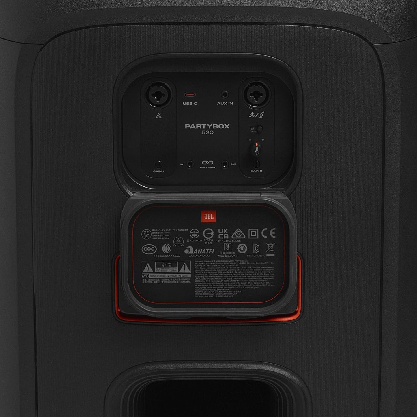 JBL PartyBox 520 Portable Party Speaker with AI Sound Boost - Black | Up To 15 Hours Playtime, Replaceable Battery, Auracast Stereo Linking, Telescopic Handle And Wheels, Mic And Guitar Inputs