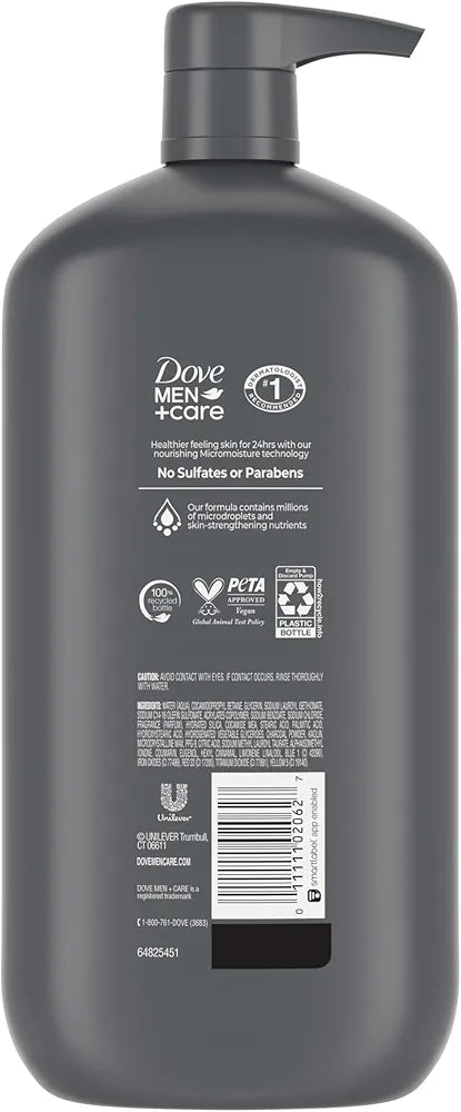 DOVE MEN + CARE Body and Face Scrub Charcoal + Clay Body Wash for Men with 24-Hour Nourishing Micromoisture Technology 30 oz