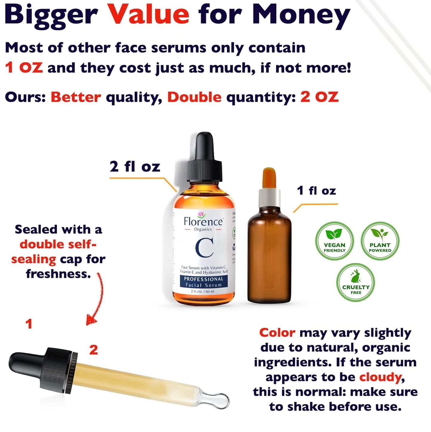 Vitamin C Serum For Face – Anti Aging Face Serum with Vitamin C, Hyaluronic Acid, Vitamin E. Brightening Formula. Improve Appearance of Dark Spots, Tone, Fine Lines & Wrinkles, Glowing Skin 2 Fl Oz