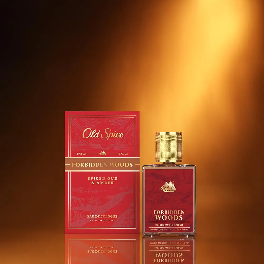 Old Spice Forbidden Woods Eau de Cologne for Men, Spiced Oud & Amber Scent, 3.4 fl oz