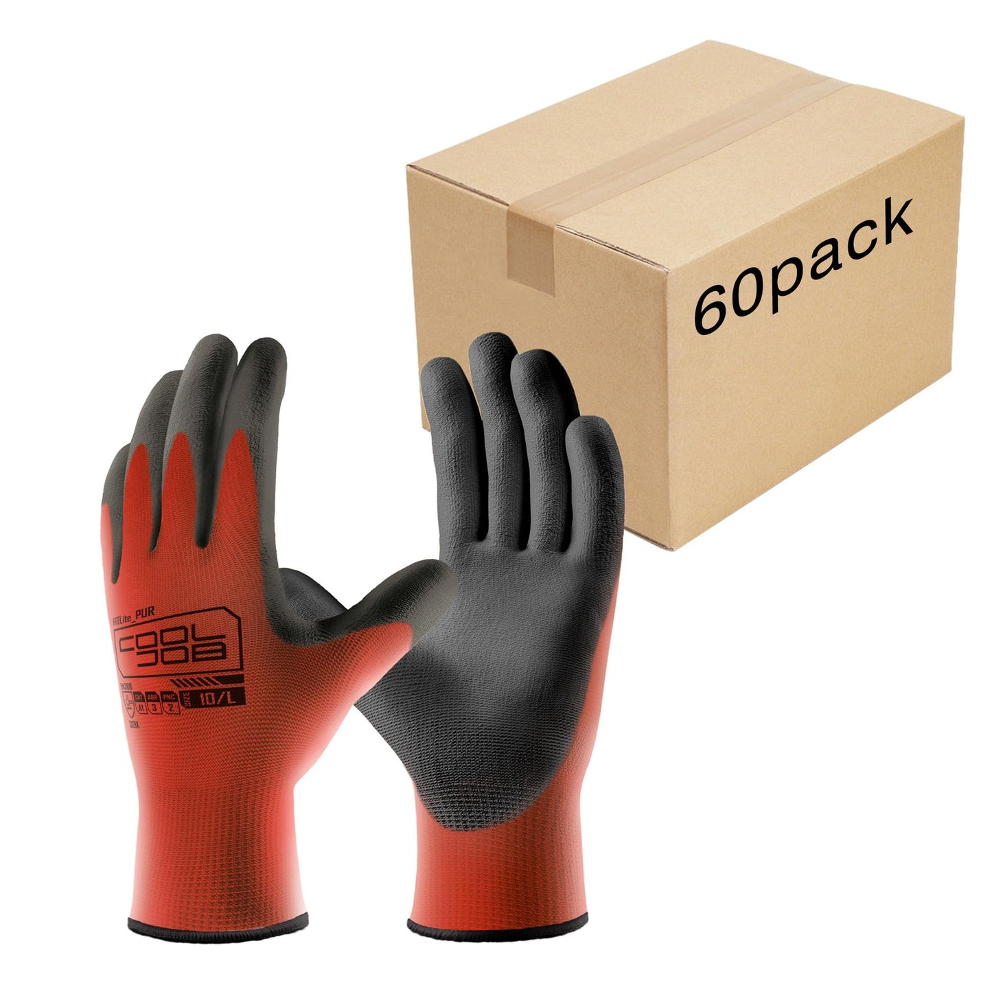 COOLJOB 12/60 Pairs Safety Work Gloves Pack Bulk with Grip PU Coating | Breathable Lightweight Gloves with Polyurethane Dipped for Men Women, 13 Gauge Seamless Knit Thin Gloves, Blue Large