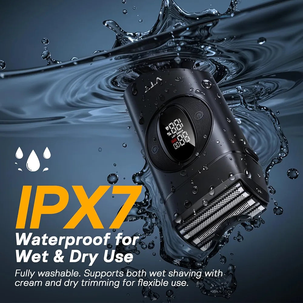 VTT 2-in-1 Electric Foil Shaver and Beard Trimmer - Waterproof Wet/Dry Grooming Kit with Titanium Blades and LED Display