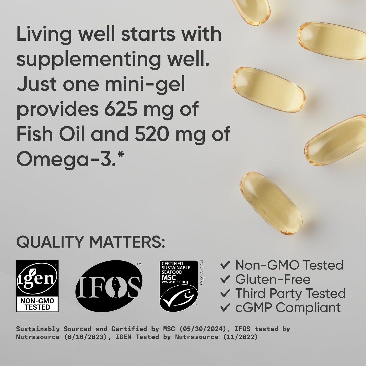 Sports Research® Omega-3 Fish Oil 1250mg from Wild Alaska Pollock, 30 Count | Always Fresh Never Fishy | 690mg EPA 260mg DHA per Softgel · Heart & Brain Health* · MSC Certified Sustainable - 30 Servings