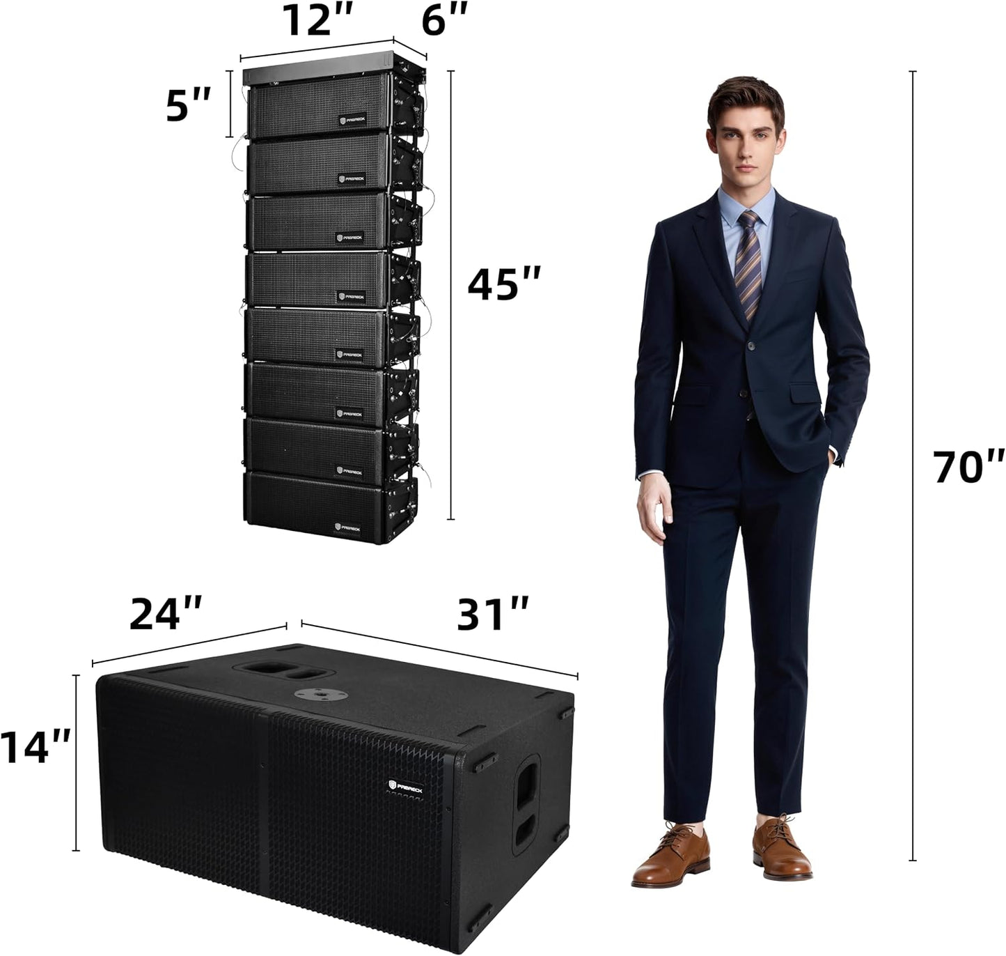 PRORECK Venue Set 10000W P.M.P.O Stereo/Mono DJ Powered PA Speaker System Combo Set Dual 4’’ Line Array Speaker, Dual 12 inch Active Subwoofer with Bluetooth Control, DSP Suitable for Concert, Venue