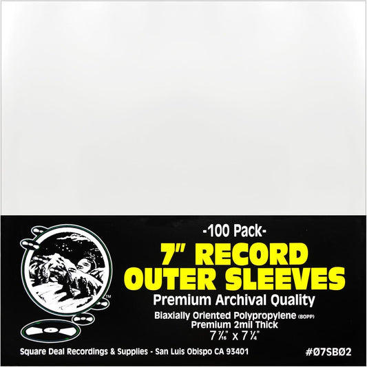 (100) 7" 45rpm Record Outer Sleeves - Super Clear Premium 2 Mil Thick - Perfect Fit, Archival Quality #07SB02