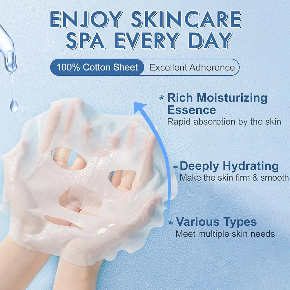KONEUK 14-Pack Hydrating Sheet Face Mask Set for Dry Skin - Bulk Facial Spa Skincare Gift for Women