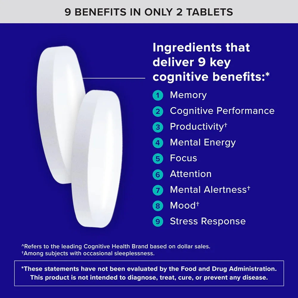 Qunol Brain Health Memory Plus with B6, Magnesium L-Threonate & Citicoline, Clinically Tested Ingredients to Improve Memory, Focus, Attention and Productivity, 60 Count 