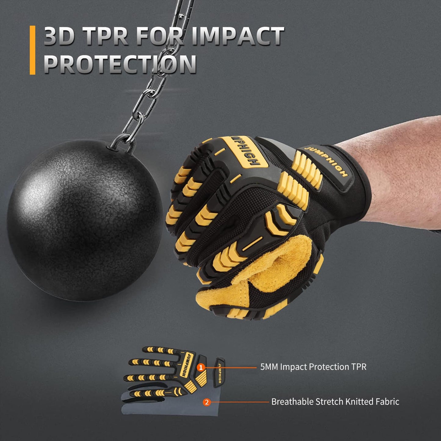 Safety Work Gloves, Men's Utility Mechanic Working Gloves for All Purpose, Touchscreen Compatible, Flexible Breathable Fit, Knuckles & Palm (M)