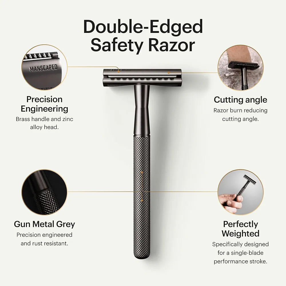 MANSCAPED® The Plow® 2.0 Premium Single Blade Double-Edged Safety Face Razor for Men - Precision Grooming Tool