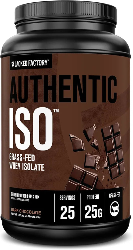 Jacked Factory Authentic ISO Whey Protein Isolate Powder - Low Carb, Non-GMO Muscle Building Protein w/No Fillers, Post Workout Recovery, Dark Chocolate - 25 Servings