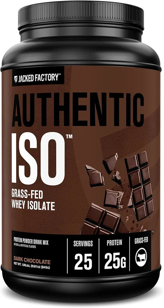 Jacked Factory Authentic ISO Whey Protein Isolate Powder - Low Carb, Non-GMO Muscle Building Protein w/No Fillers, Post Workout Recovery, Dark Chocolate - 25 Servings