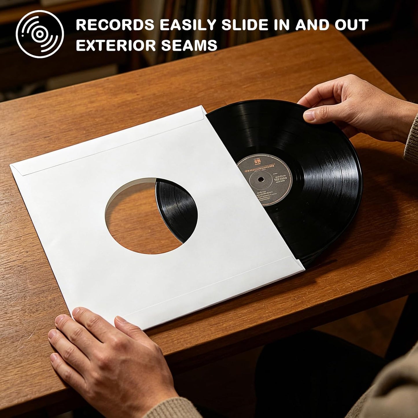 7-Inch Vinyl Record Inner Sleeves, White Paper for 45 RPM Albums, 100 Pack | Acid-Free Heavy Archival Kraft Paper, Center Hole, Smooth Snag-Free Seams, Dust & Scratch Shield for Long-Term Vinyl Storage