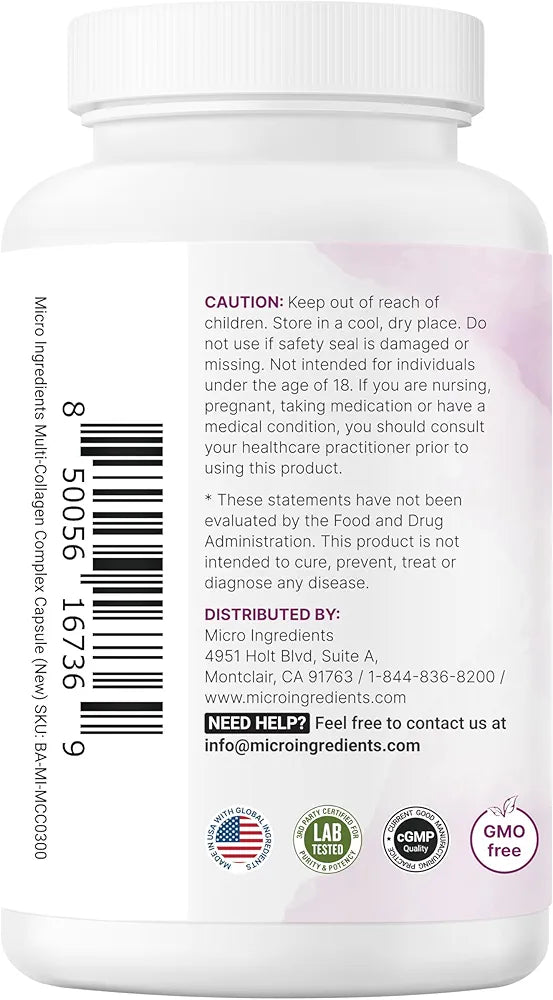 Micro Ingredients Multi Collagen Pills for Women & Men, 240 Capsules | Type I, II, III, V, X | Hydrolyzed Protein Peptides with Biotin, Hyaluronic Acid, & Vitamin C Complex | Keto & Paleo Friendly