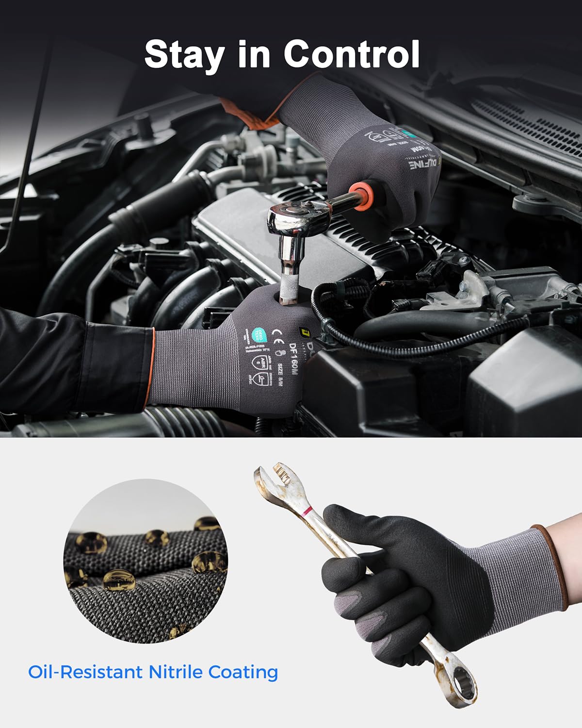 DULFINE MicroFoam Nitrile Coated 3/12/36 Pairs Work Gloves for Men & Women | Strong Grip, Touchscreen, Seamless Nylon Knit, Ideal for General Purpose, Automotive, Home Improvement, Painting