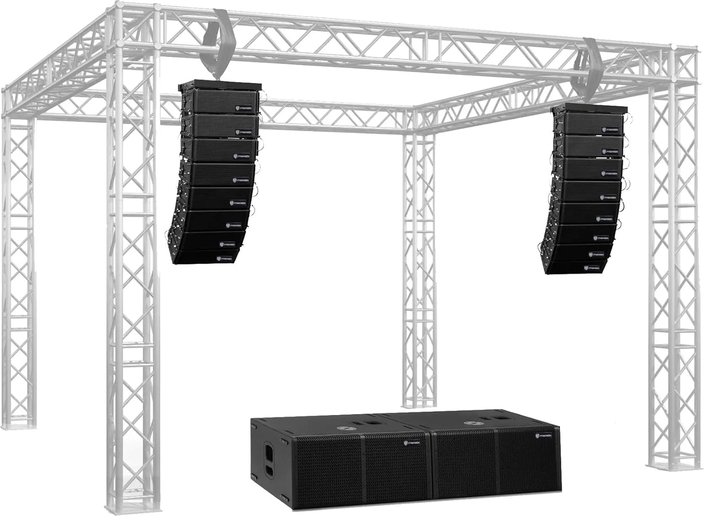 PRORECK Venue Set 10000W P.M.P.O Stereo/Mono DJ Powered PA Speaker System Combo Set Dual 4’’ Line Array Speaker, Dual 12 inch Active Subwoofer with Bluetooth Control, DSP Suitable for Concert, Venue